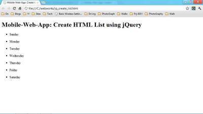 Create HTML List using jQuery