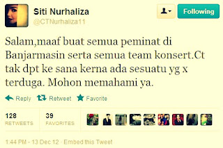 Dato' Siti Nurhaliza Terpaksa Batalkan Konsert Ekspresi Karya Gemilang di Banjarmasin, Indonesia 