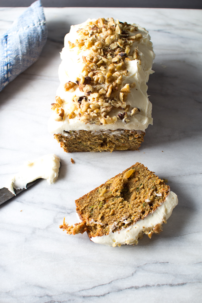 Flourishing Foodie Carrot Zucchini Bread with Cream Cheese Frosting