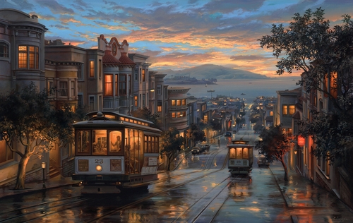 05-Cable-Car-Heaven-Evgeny-Lushpin-Scenes-of-Realistic-Night-Time-Paintings-www-designstack-co