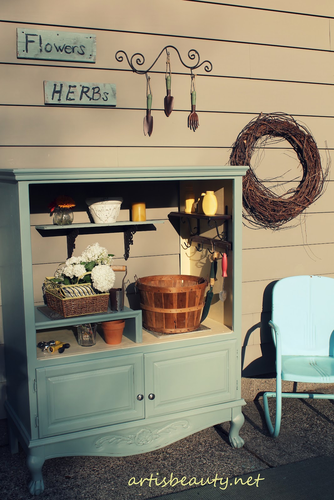 ART IS BEAUTY FREE armoire turned into outdoor Garden Potting Center