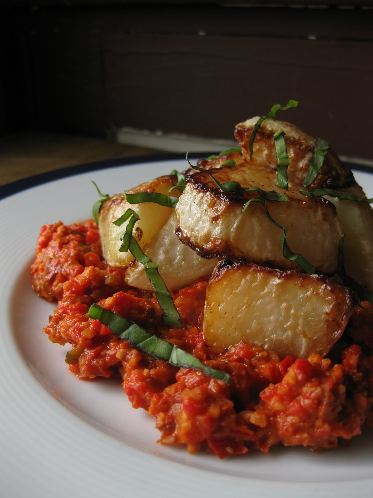 Waltham Fields Community Farm Roasted Kohlrabi with Romesco Sauce