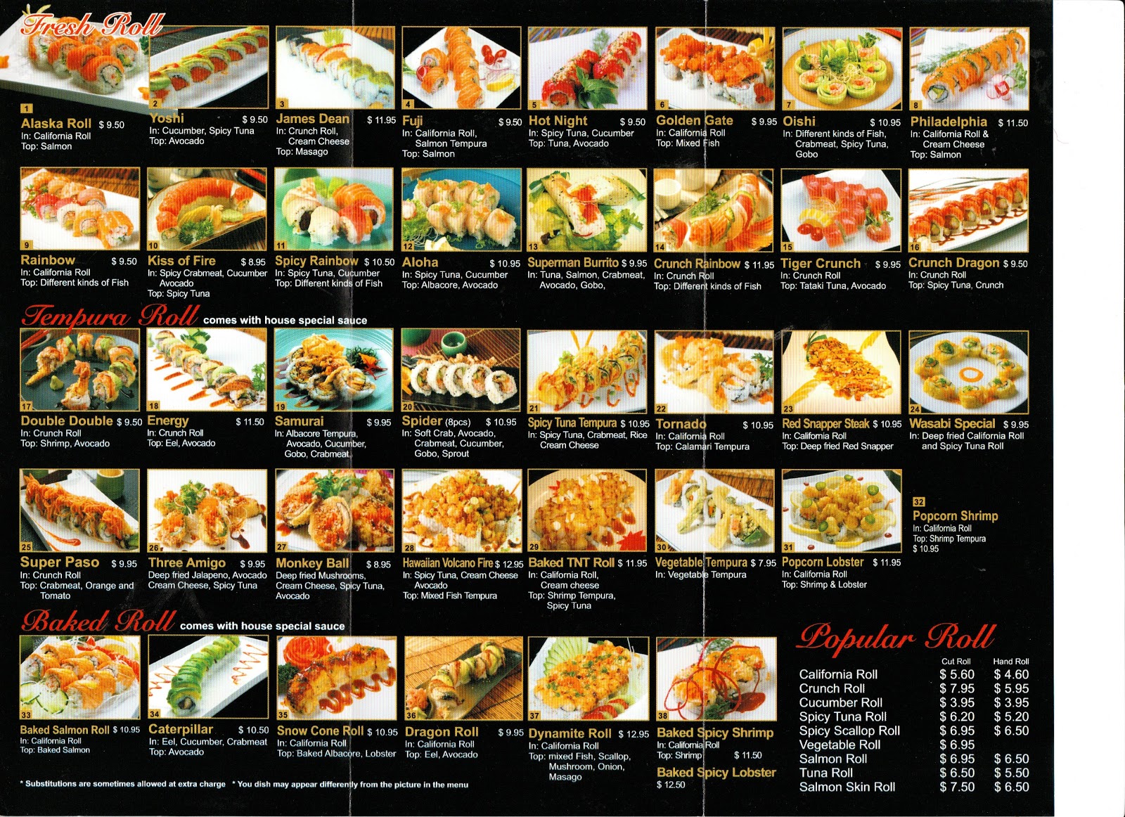 VC Menu Samurai Sushi & Rolls Paso Robles CA