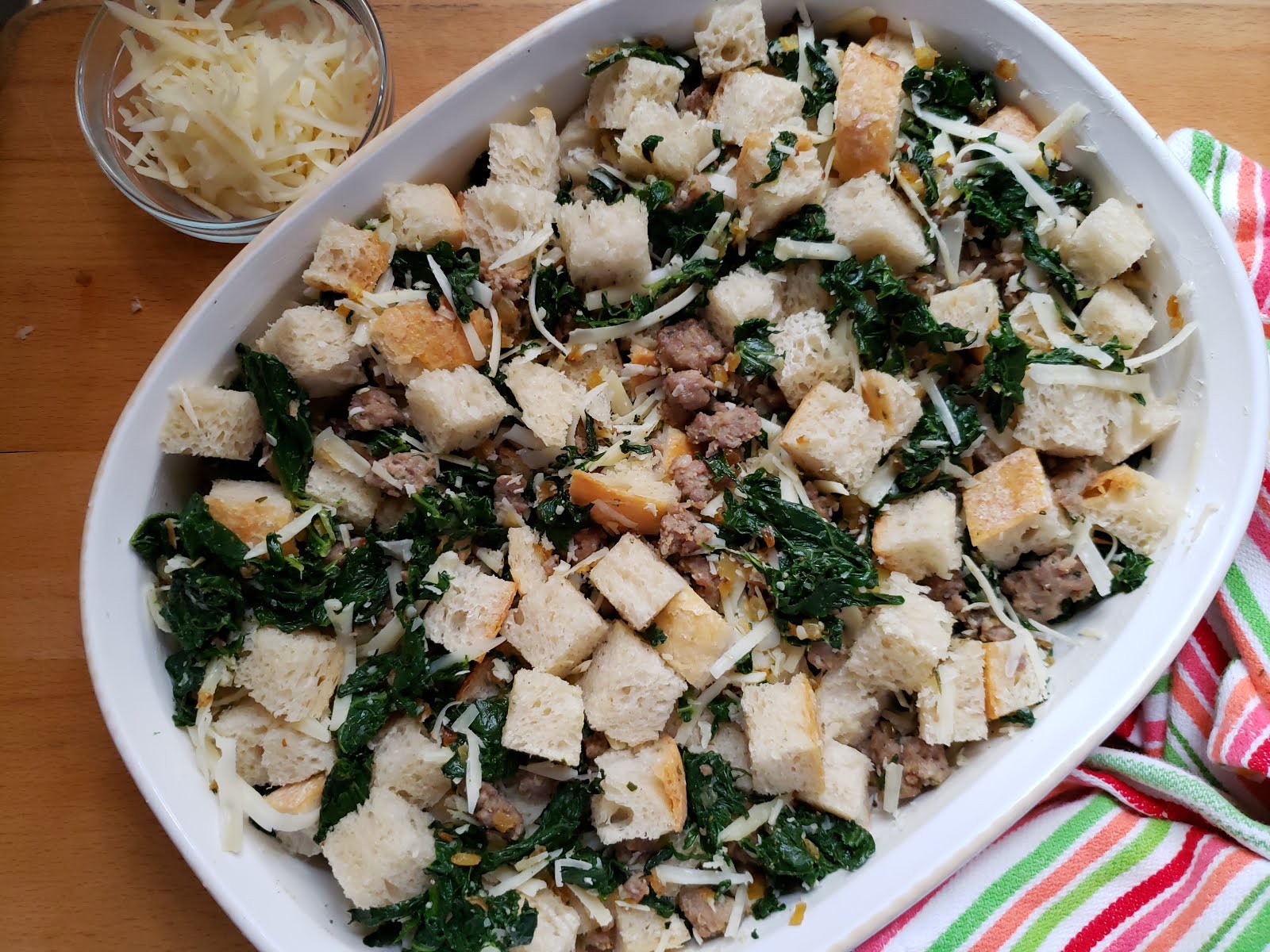For Love of the Table Kale Strata with Italian Sausage