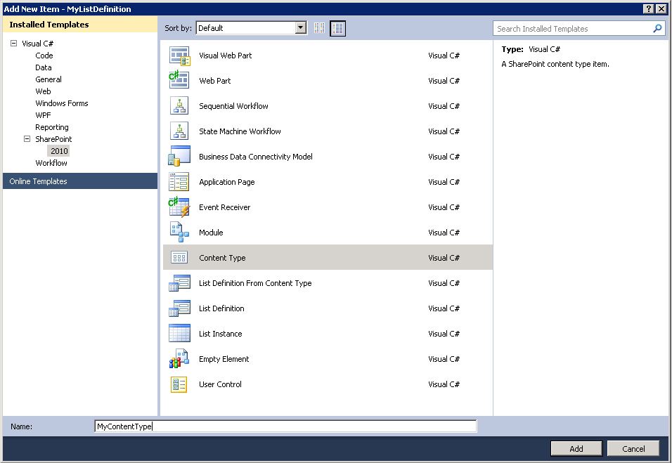 List Definition Sharepoint 2010 Content Types
