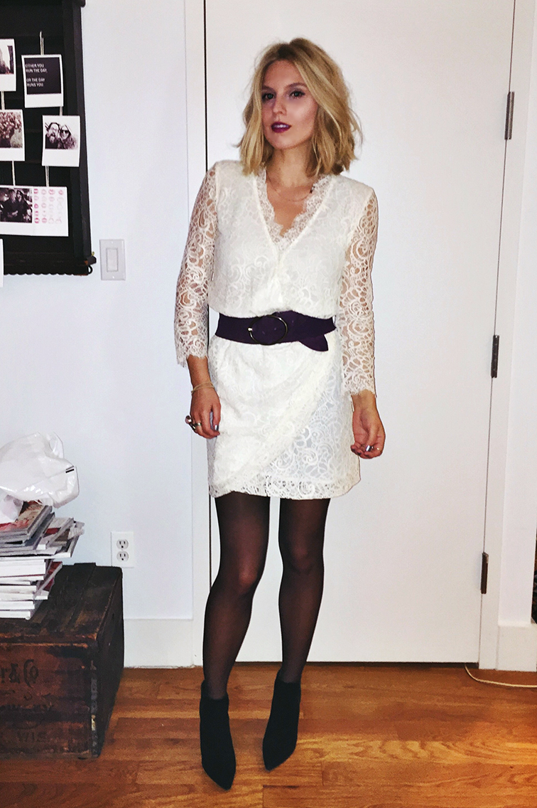 Fashion Over Reason NYE party dress, New Year's eve, Zimmermann white lace dress, Stuart Weitzman booties 