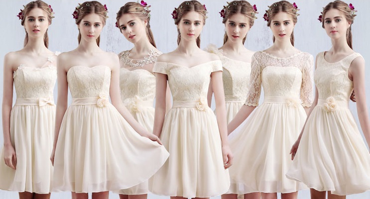 Simple 7-Style Cream Bridesmaids Midi/Maxi Dress