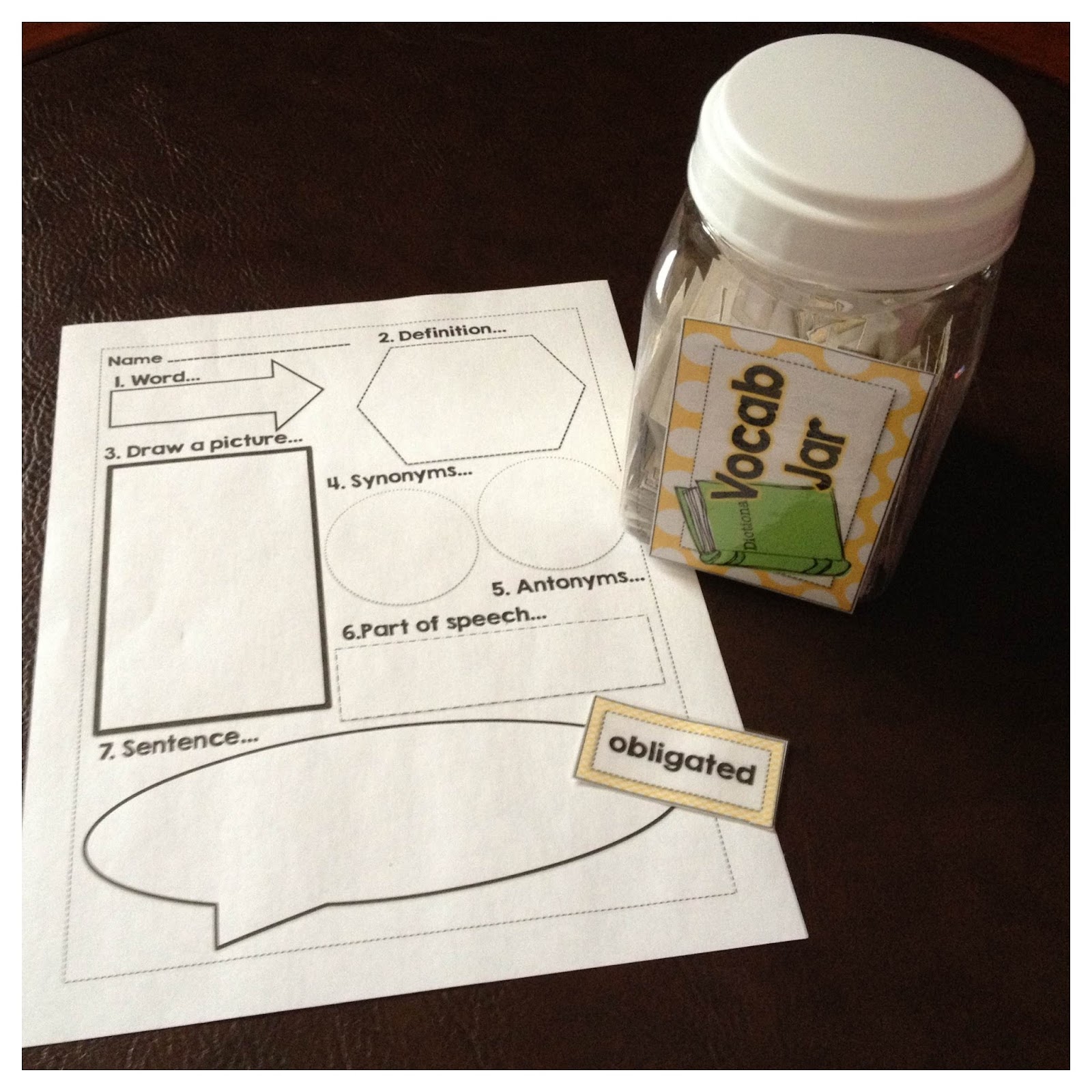 Pencils Books and Dirty Looks Vocabulary Jar for Workstations, Early