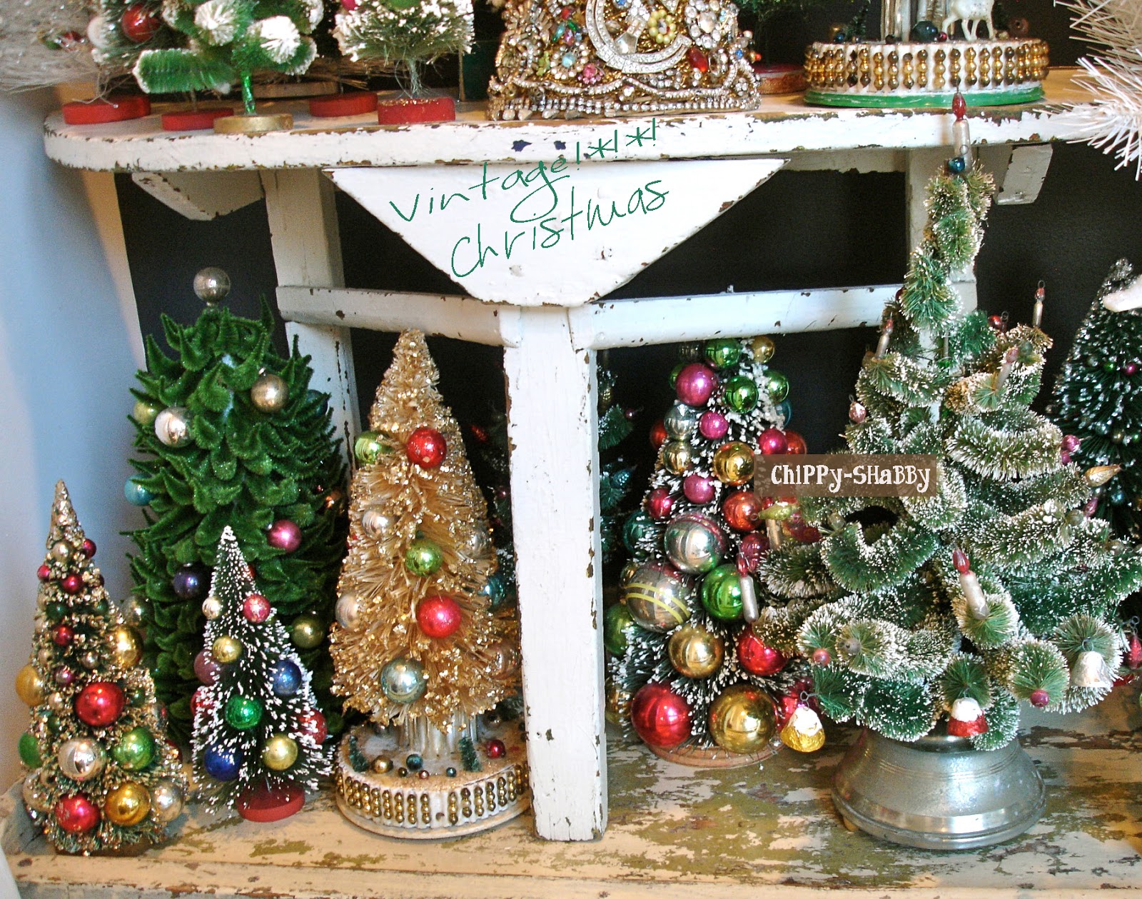 ChiPPy! SHaBBy! OMG!!! ViNtAGe Christmas Bottle Brush Trees!*!*!