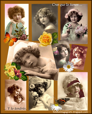collage vintage con fotos de niñas antiguas