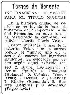 Recorte de Mundo Deportivo sobre el Zonal Femenino de Venecia 1951