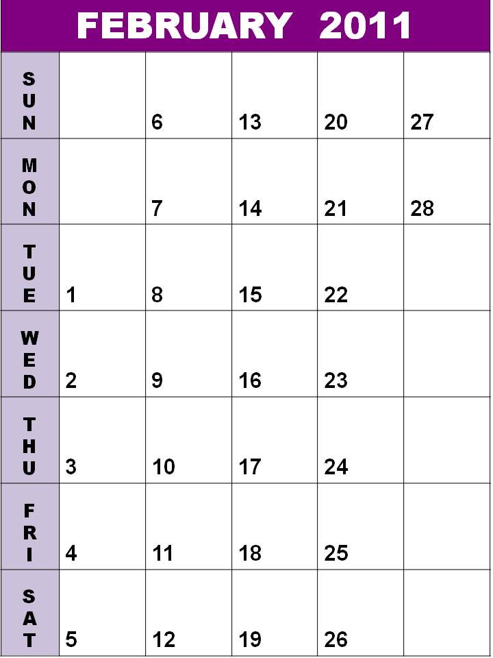 blank calendar template february 2011. BLANK CALENDAR 2011 FEBRUARY
