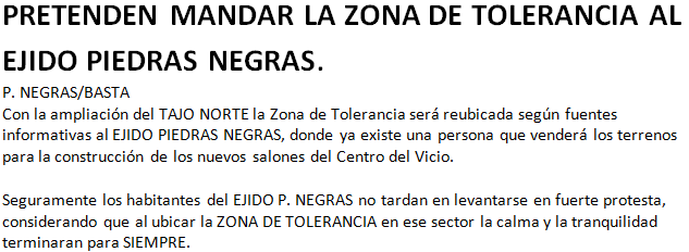 Zona de tolerancia en el ejido Piedras Negras