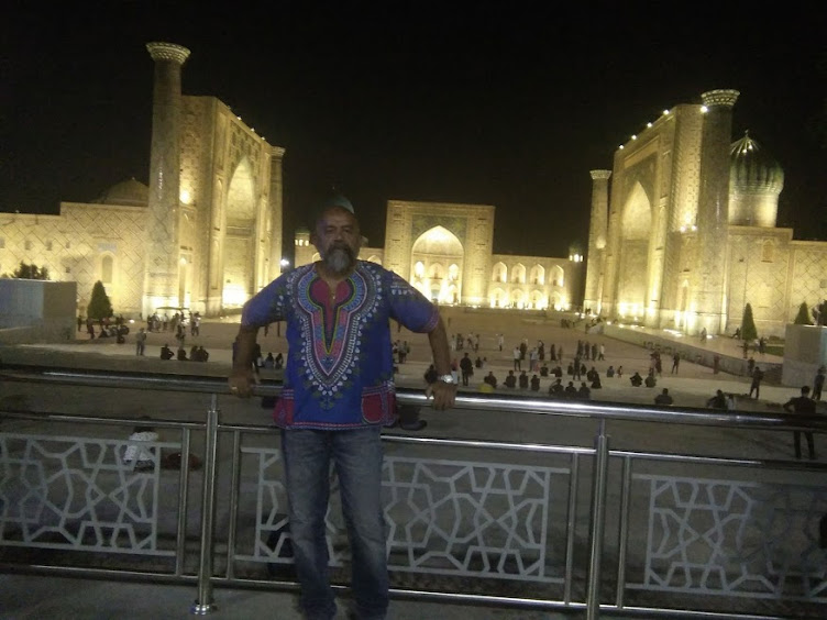 At "Registan Square" in Samarkand on Full Moon Friday the 13th.