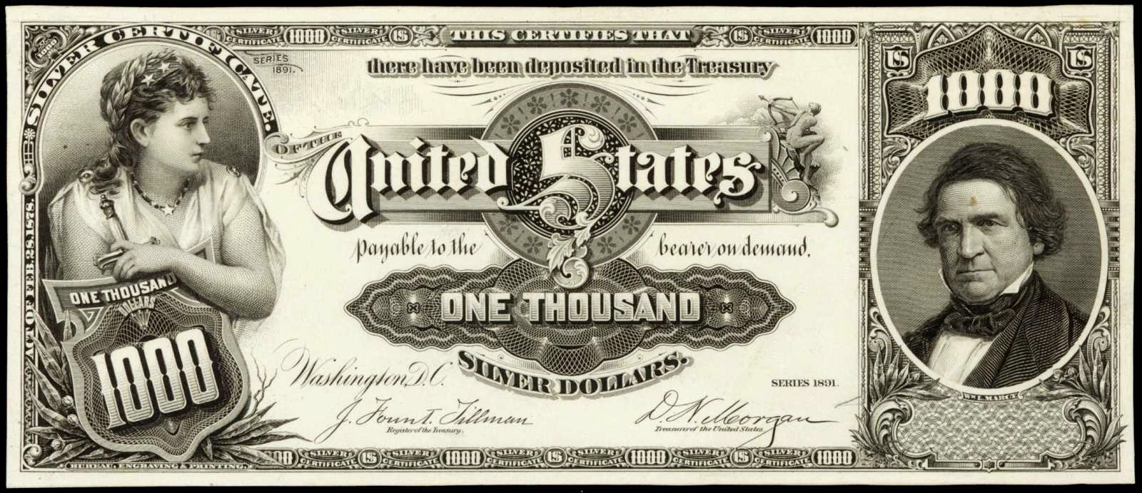 1891 1000 Dollar Marcy Silver CertificateWorld Banknotes & Coins