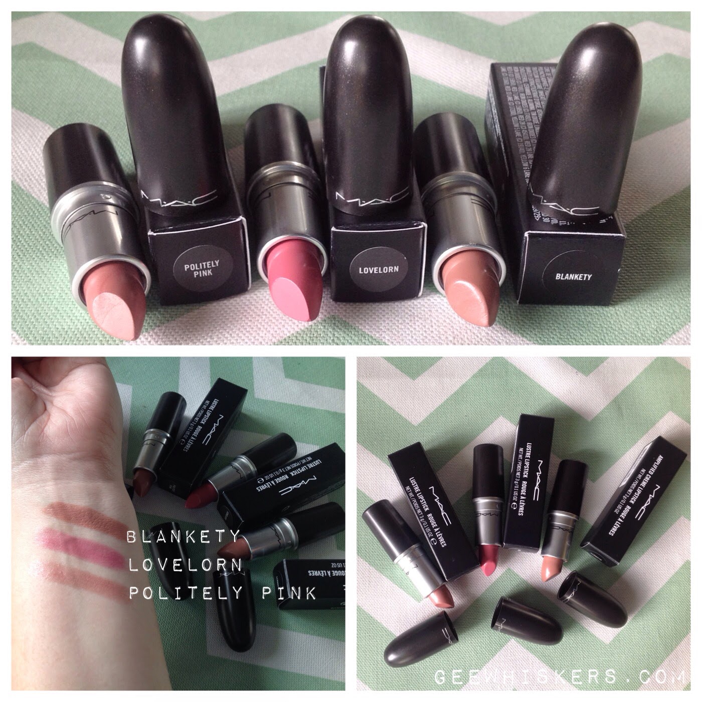 MAC Lipsticks - Blankety, Lovelorn & Politely Pink.