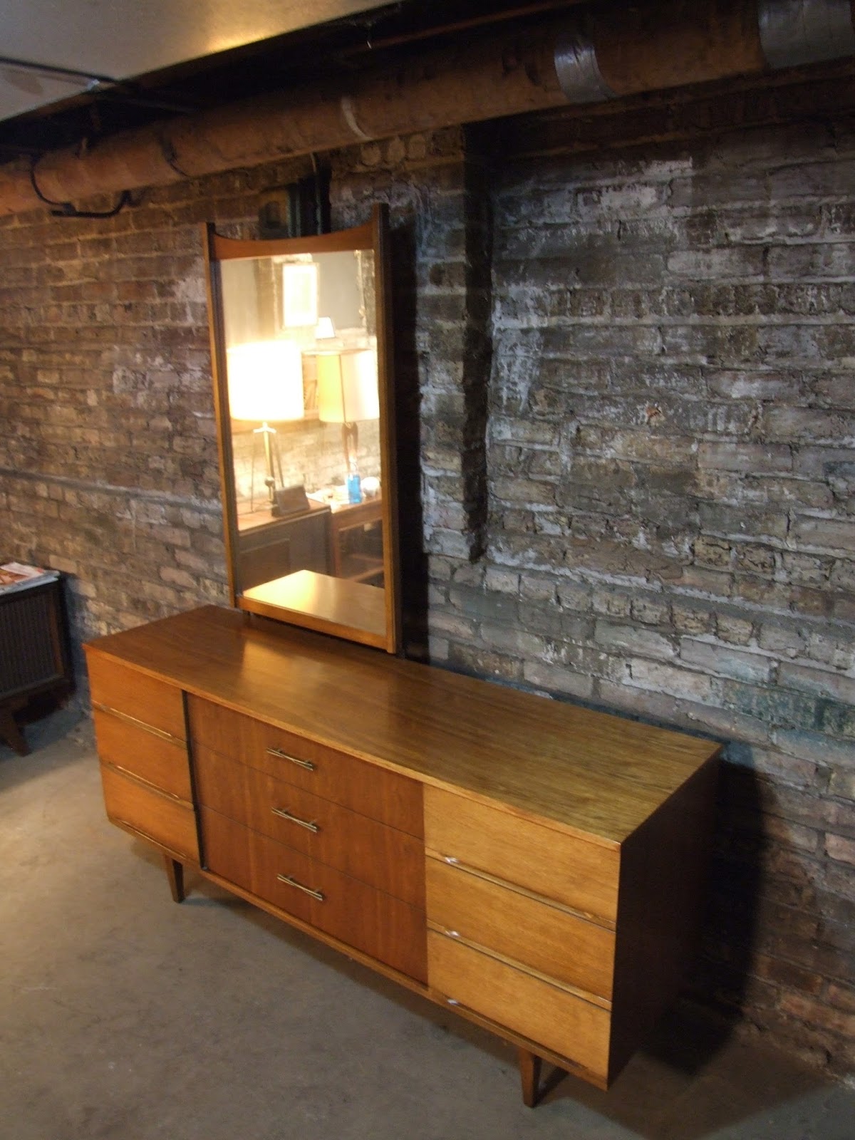 Mid Century Chicago Bowtie Walnut Lowboy W Mirror