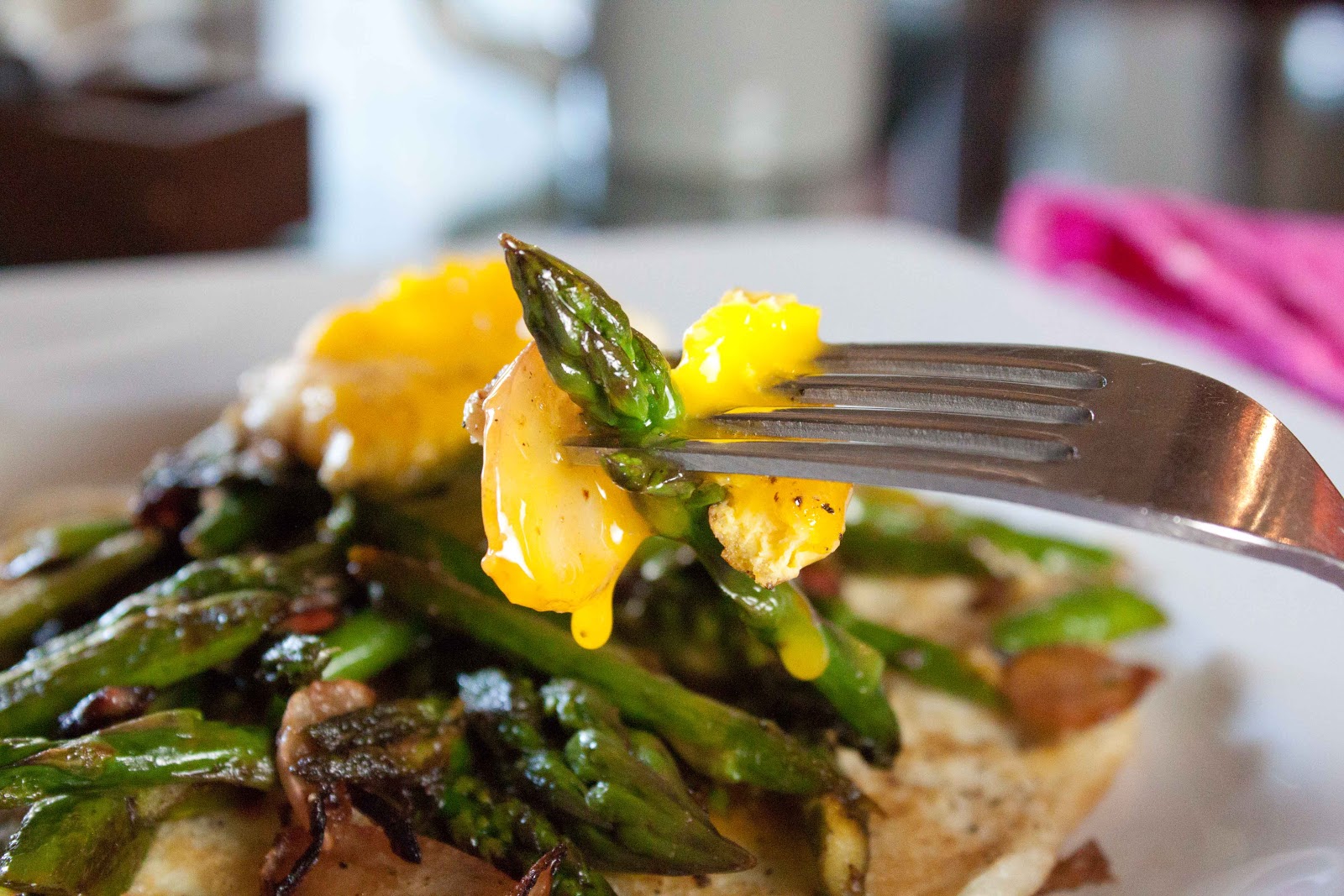 Fat and Happy Blog Lemony Asparagus with Fried Yolk and Egg White Pancake