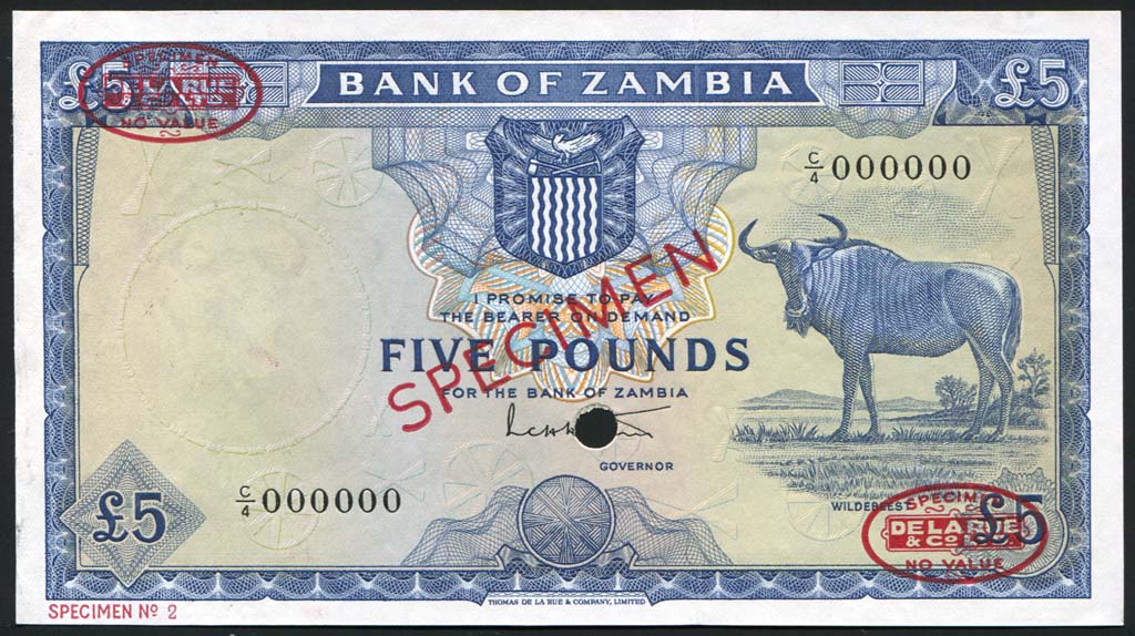 Zambia banknotes 5 Pounds banknote of 1964.Coins and Banknotes