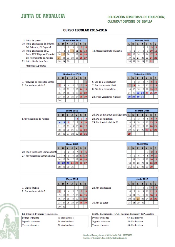 IES Vicente Aleixandre de Sevilla Calendario escolar