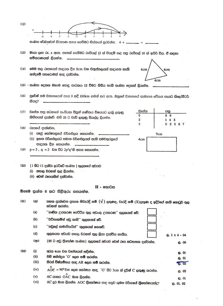 Past papers: Grade 7