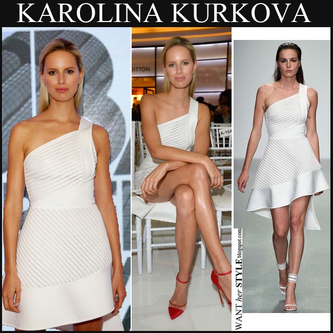 WHAT SHE WORE: Karolina Kurkova in white one shoulder asymmetrical