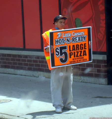 funny signs holding advertising street pizza june