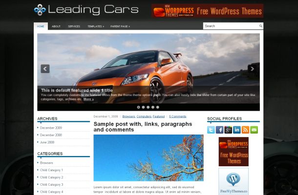 Free Dark Black Cars Blog Wordpress Theme Template