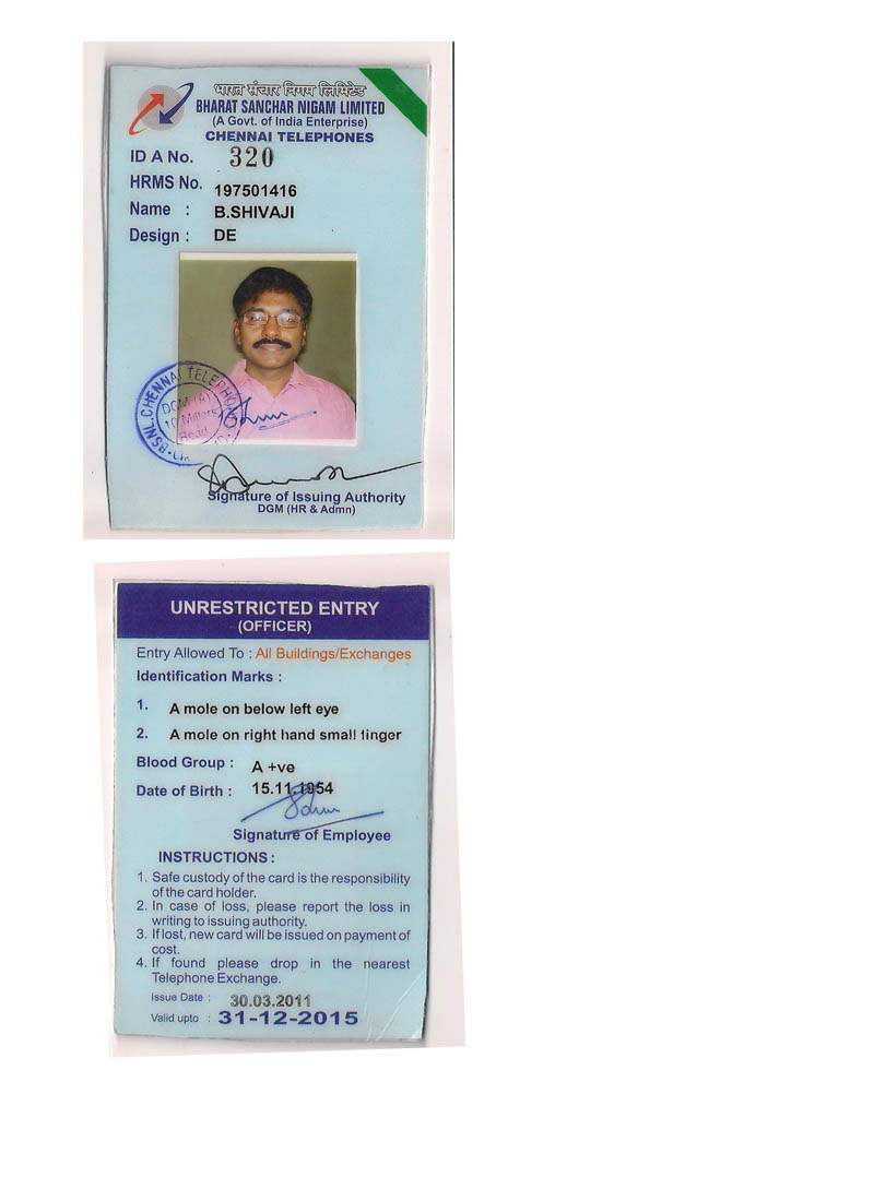 About Shivaji B BSNL ID Card