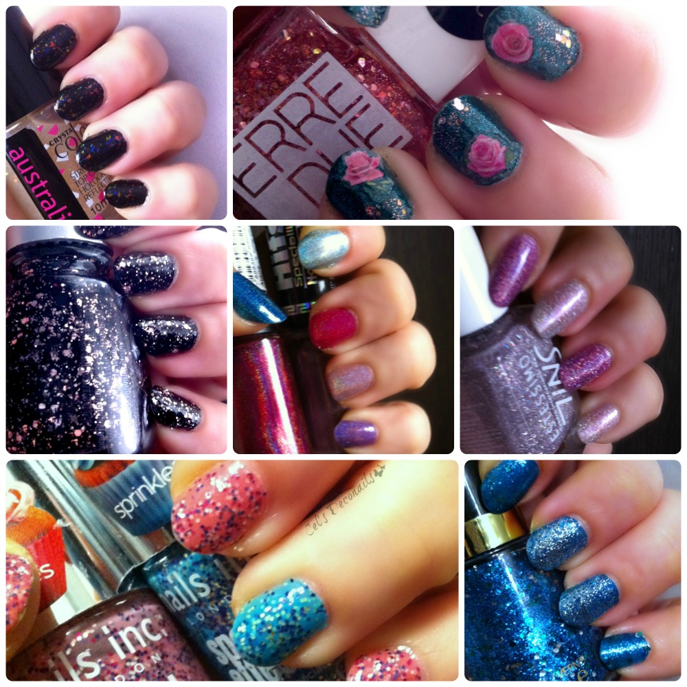 My recent manis, glitter and holographic nails