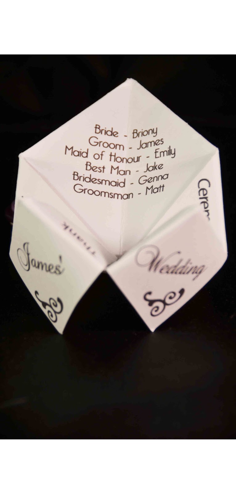 GCS Creative Occasions Chatterbox fortune teller wedding ceremony booklet