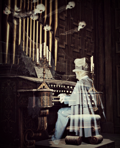 A skeleton draped in sheer white in front of my piano? Haunted