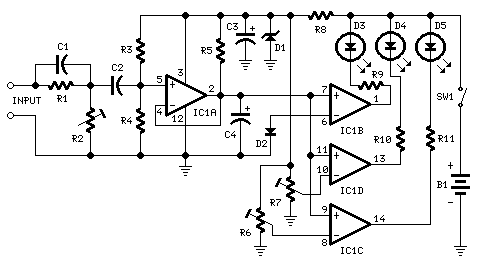 3 Level Audio Power Indicator Circuits Diagram
