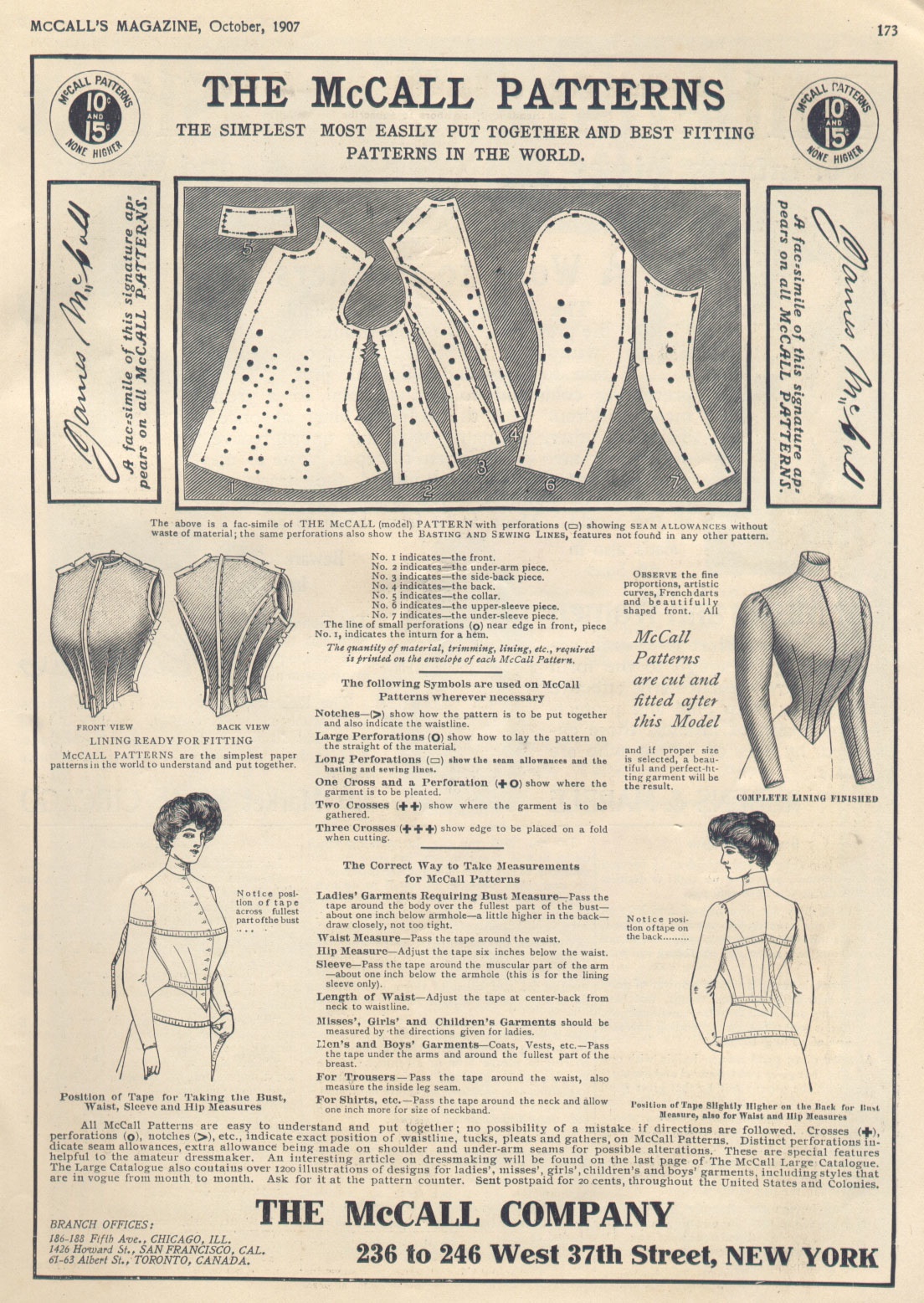 1907 McCall Pattern Leaflet Ms1940McCall