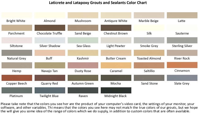 Laticrete Caulk Color Chart