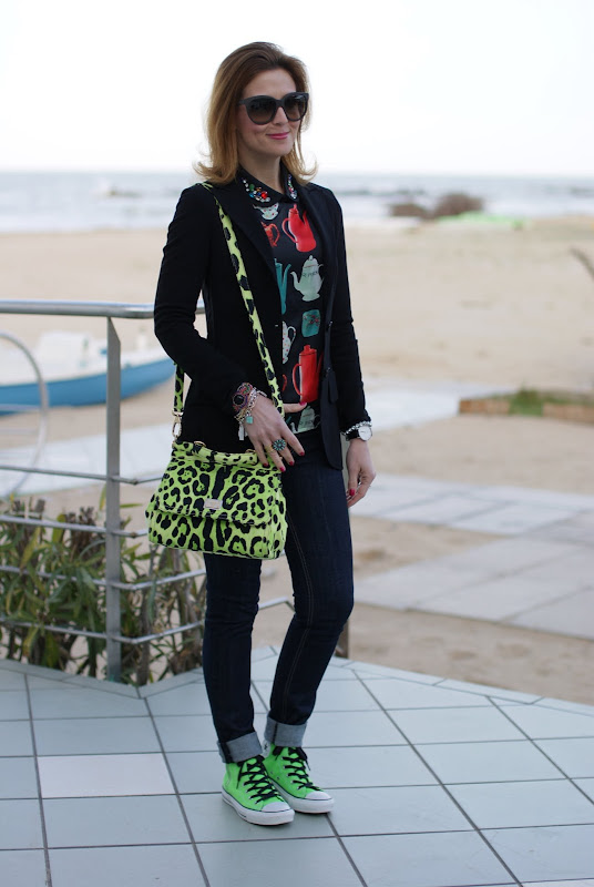 Sheinside kettle print blouse, Dolce & Gabbana Miss Sicily animalier bag, Fashion and Cookies