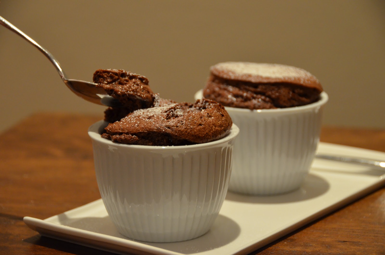 Playing with Flour Chocolate soufflé with orange crème anglaise