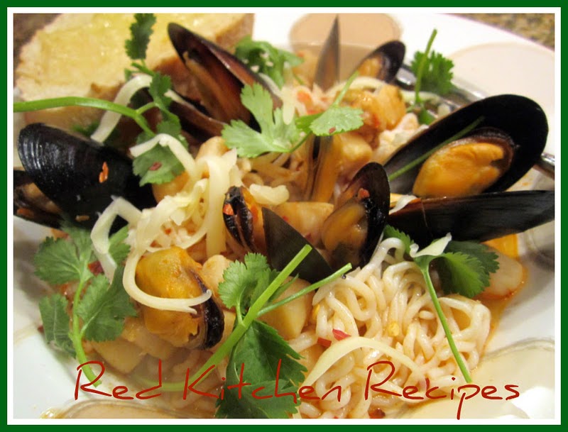Red Kitchen Recipes Mussels and Scallops with Shirataki Noodles