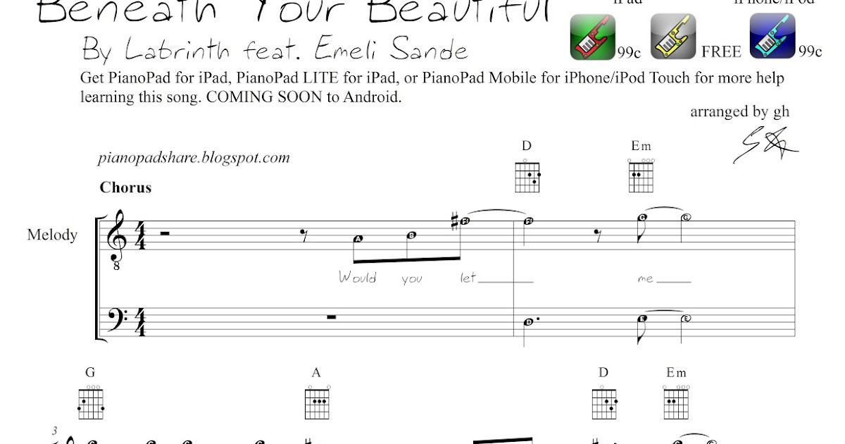 Pianopad Upload Community Reposted As Requested With Sheet Music This Song Titled Beneath Your Beautiful By Labrinth Feat Emeli Sande Was Exported From Pianopad By Gh