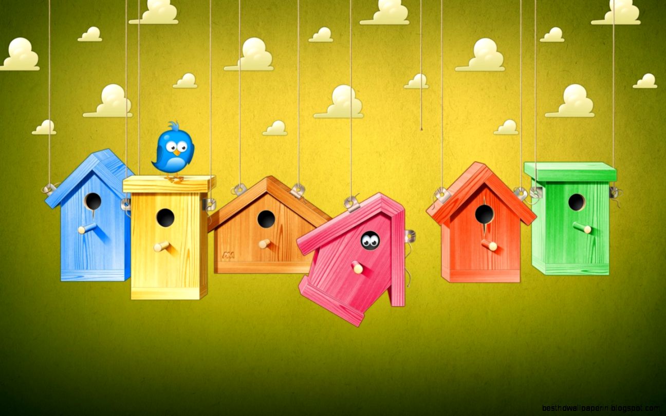 Cartoon Wallpaper Bird House Colorful