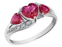 White Gold Ruby Heart Ring with Diamonds