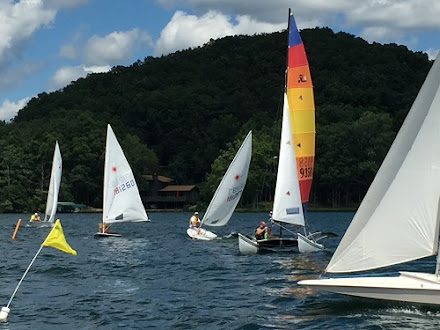 Coming at you!  View from Committee Boat at start of race