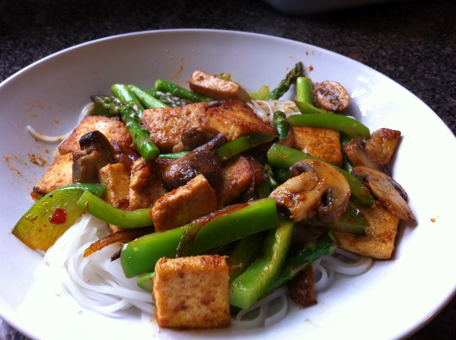 Mikostinko It's an Attitude Red Curry Tofu Stirfry over Rice Noodles