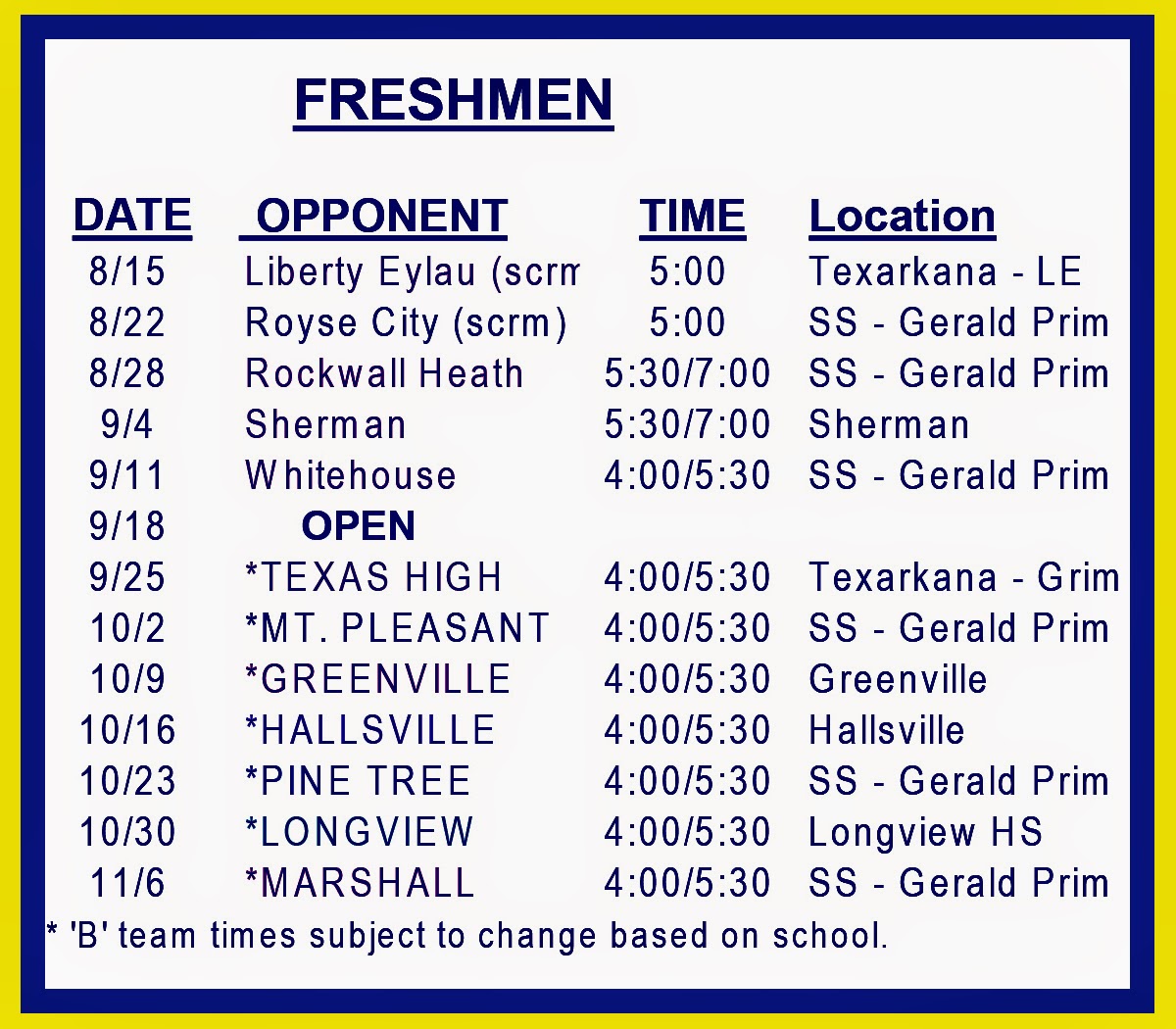 Lawrence's Football Schedule