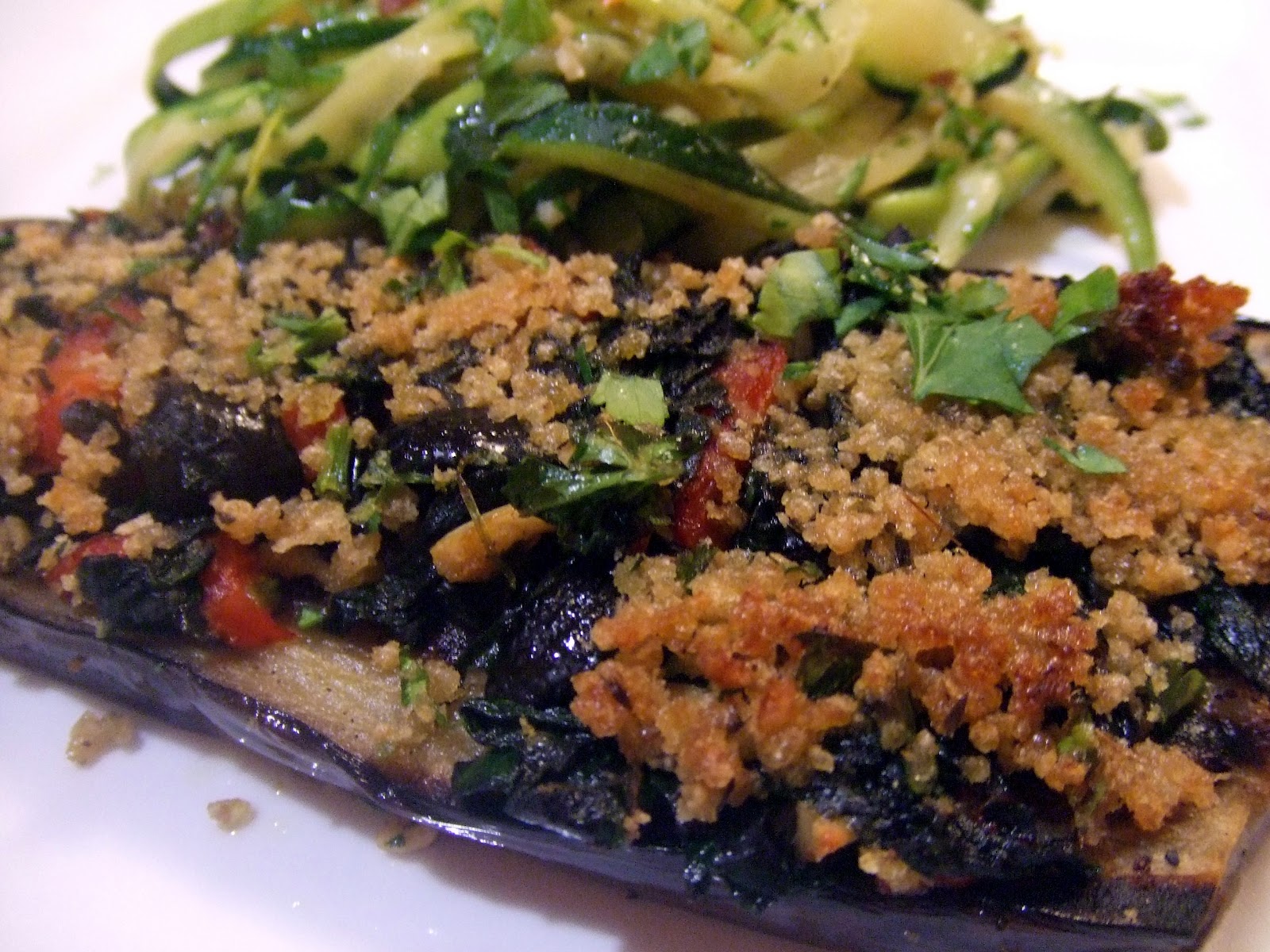 Mediterranean Grilled Eggplant Steaks with Zucchini Linguine AglioOlio