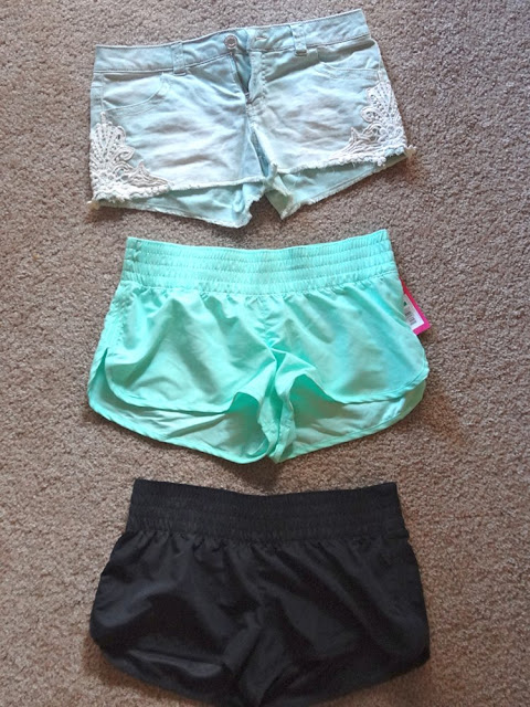 denim shorts with crochet on side from target, board shorts from target