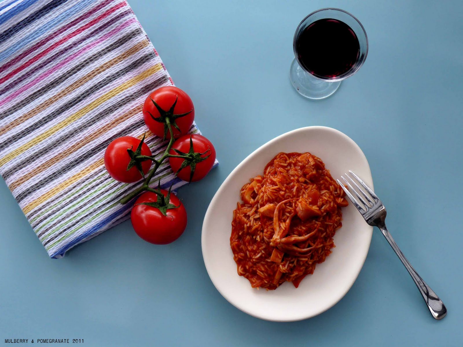 Ma's Kitchen Kalamari Pilafi / Mulberry and Pomegranate