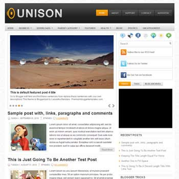 Unison blog template. template image slider blog. magazine blogger template style. wordpress theme to blogger