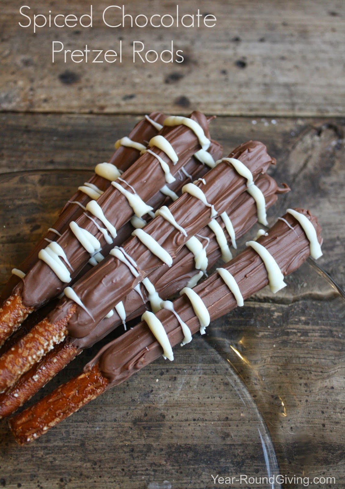 Spiced Chocolate Pretzel Rods. Chocolate is spiced with all the Fall favorite spices. 