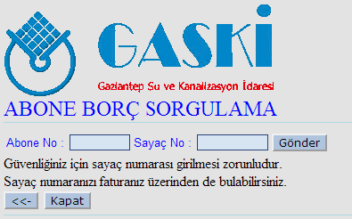 gaziantep gaski su borc sorgulama sorgu sayfasi